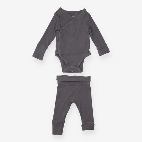 Dark Grey Ribbed Bodysuit and Leggings Outfit