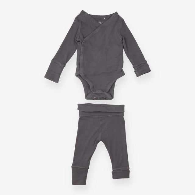 Dark Grey Ribbed Bodysuit and Leggings Outfit