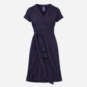 Dress Wrap Front Jersey Short Sleeve Navy