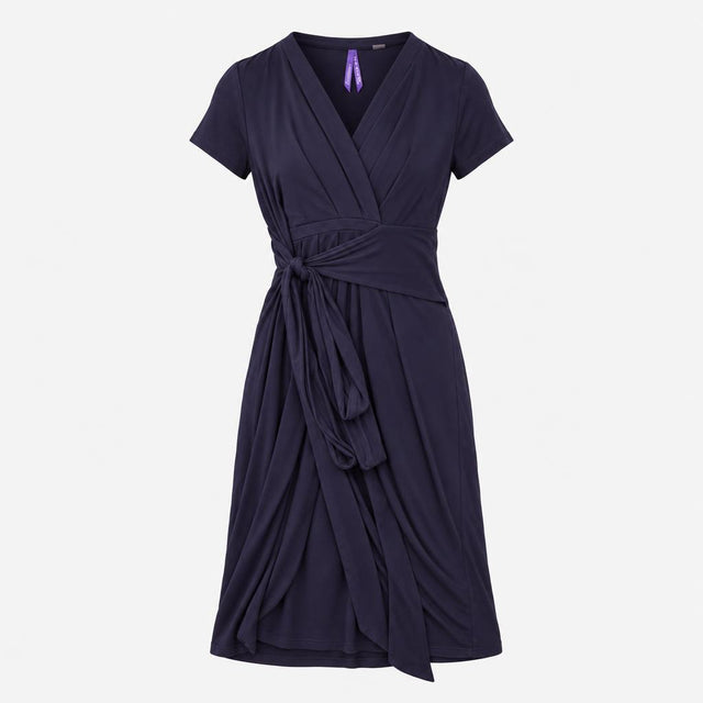 Dress Wrap Front Jersey Short Sleeve Navy