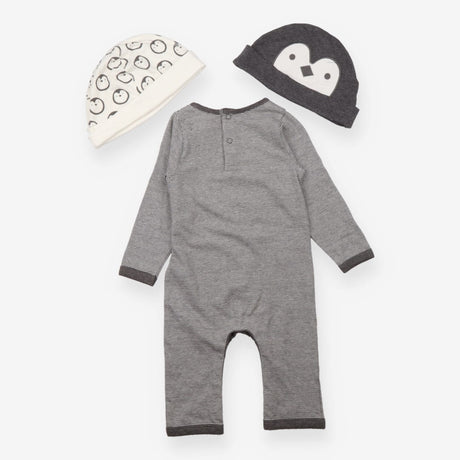 Grey Penguin Romper and Hats 3 Piece Set