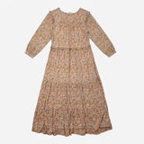 Ochre Yellow & Blue Floral Ruffle Tiered Maxi Dres