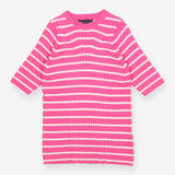 Striped Ribbed Sweater – Pink/White, Short Sleeve 