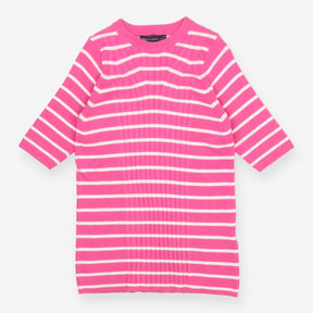 Striped Ribbed Sweater – Pink/White, Short Sleeve 