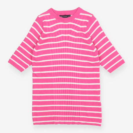 Striped Ribbed Sweater – Pink/White, Short Sleeve 