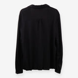 Black Jersey Button‑Front Shirt with Pearl Detail