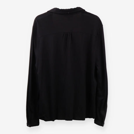 Black Jersey Button‑Front Shirt with Pearl Detail