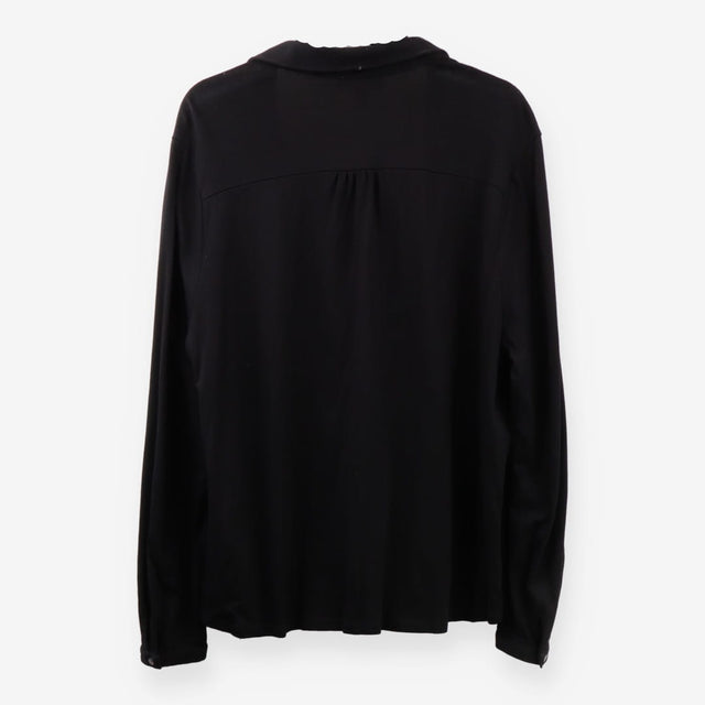 Black Jersey Button‑Front Shirt with Pearl Detail