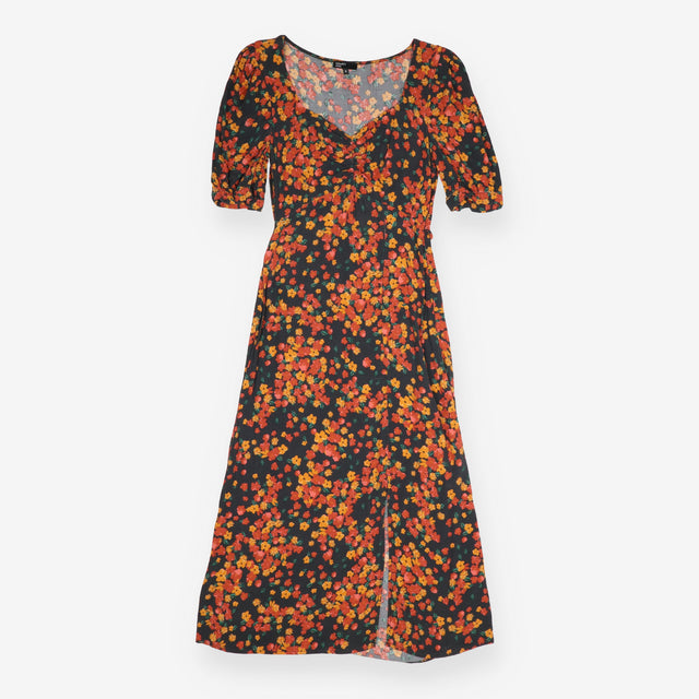 Maxi Dress Black Orange Floral Cut Out Ruched Bust