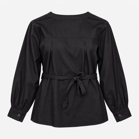 Black 100% Cotton Deep V Neck Button Down Tie Hem 
