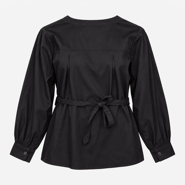 Black 100% Cotton Deep V Neck Button Down Tie Hem 