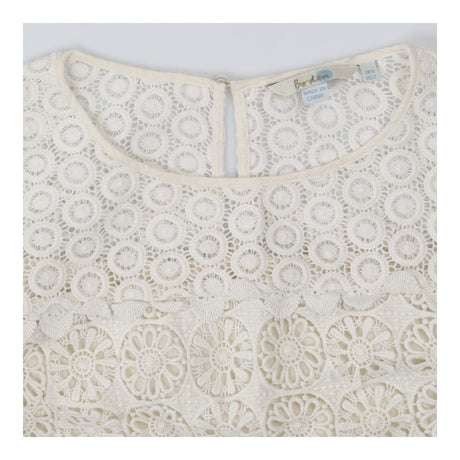 Cream High Neck Lace Top – Long Sleeve with Scallo