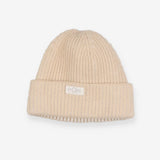 Knit ribbed cream hat