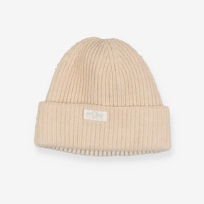 Knit ribbed cream hat