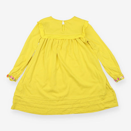 Dress Long Sleeve yellow embroidery yolk pintucks