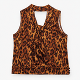 Top Sleeveless Animal Print Tie Neck Gold Mix