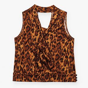 Top Sleeveless Animal Print Tie Neck Gold Mix