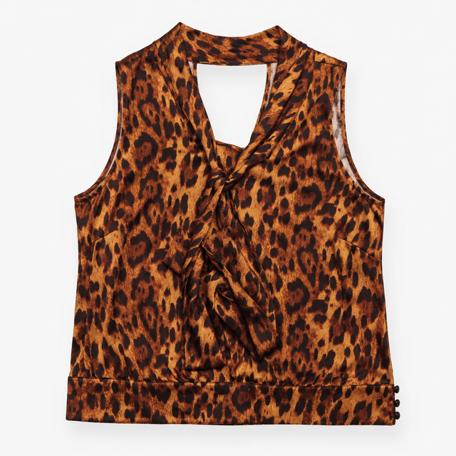 Top Sleeveless Animal Print Tie Neck Gold Mix