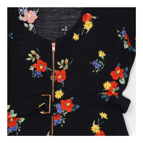 Black Floral Jumpsuit – Gold Zip Short Sleeve