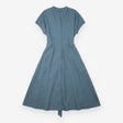 Midi Shirt Dress Teal Blue Linen V Neck Belted