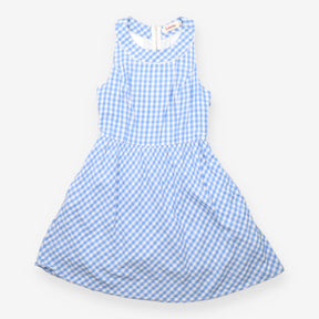 Dress Blue White Gingham Check 100% Cotton Sleevel