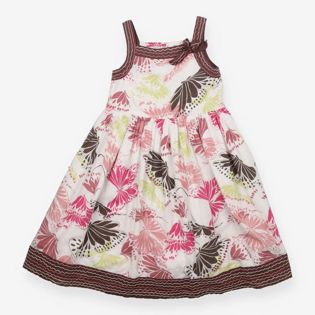 White Butterfly dress with brown trim