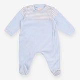 Sleepsuit blue velour stripe yolk