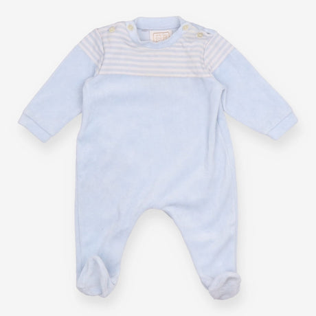 Sleepsuit blue velour stripe yolk