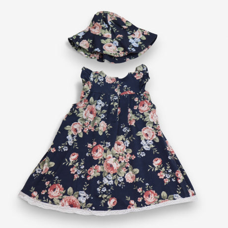 Dress and Hat Navy Flowers
