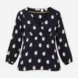 Blouse Navy Cream Novelty Print Wrap V Neck Long S