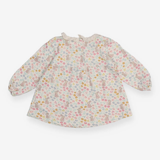 Dress Collared White Floral Mice and Bunnies