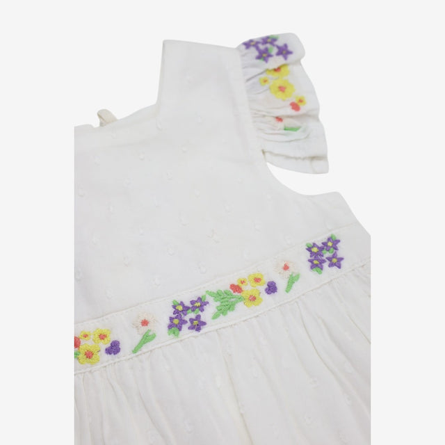 Dress White purple and yellow embroidery flowers