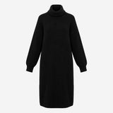 Dress Black Ribbed Turtleneck Long Sleeve Midi Kni