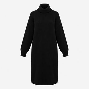 Dress Black Ribbed Turtleneck Long Sleeve Midi Kni