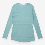 Nursing Top Sage Green Ribbed Cotton Long Sleeve