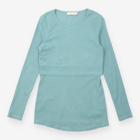 Nursing Top Sage Green Ribbed Cotton Long Sleeve