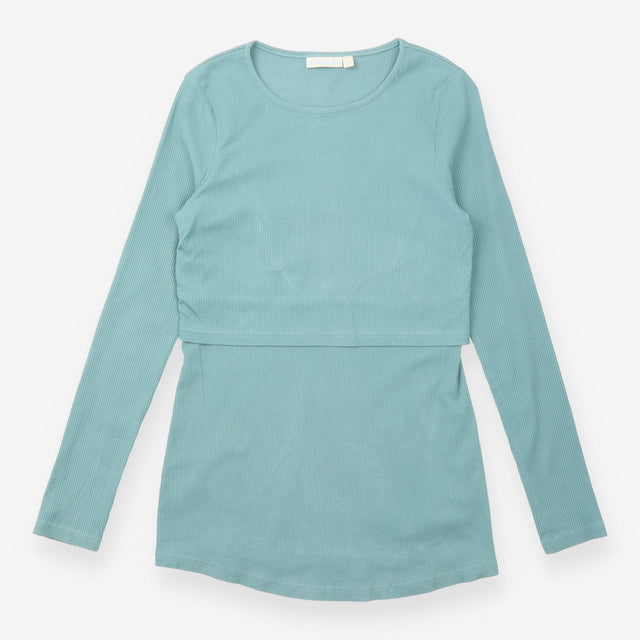 Nursing Top Sage Green Ribbed Cotton Long Sleeve