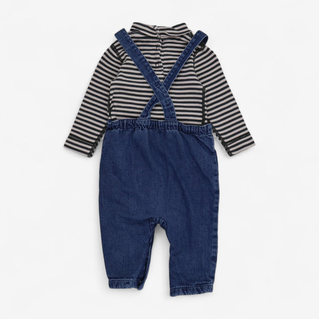 Dungarees Denim with Snoopy Applique and Striped B