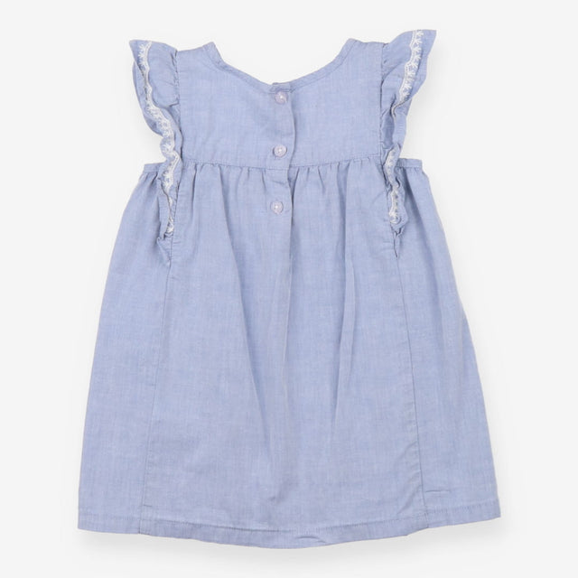 Dress Chambray Blue with White Floral Applique