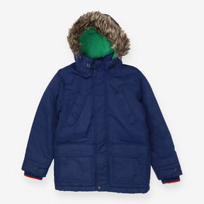 Puffer Coat Navy with Fleece Lining Green