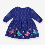 Royal blue spotted dress with butterfly applique