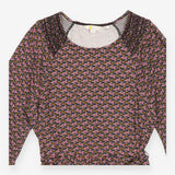 Printed Dress Navy Multi Long Sleeve Gathered Wais