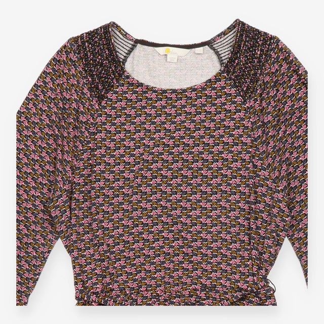 Printed Dress Navy Multi Long Sleeve Gathered Wais