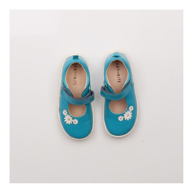 Shoes velcro blue sparkle white flowers