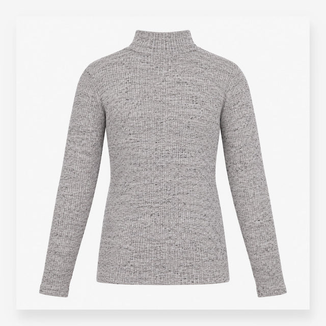 Ribbed High Neck Long Sleeve Top Grey