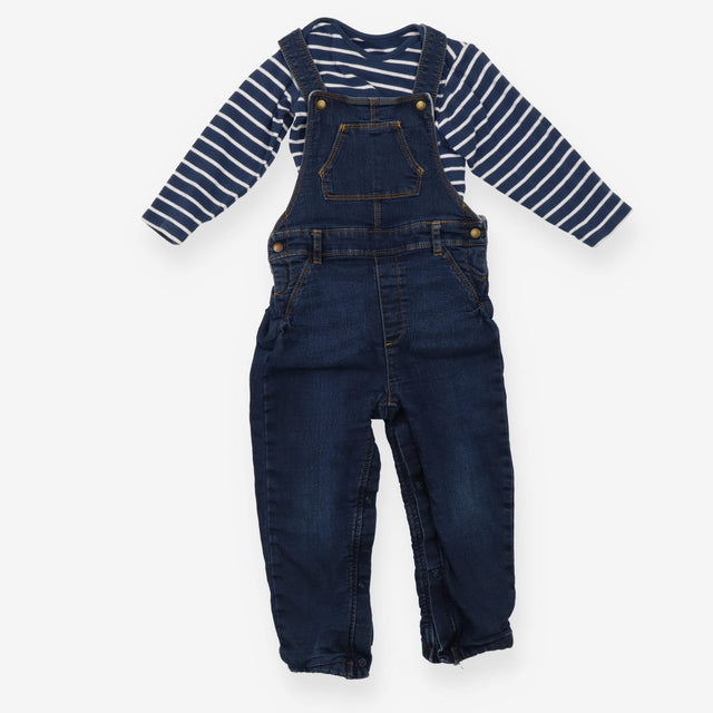 Dungaree denim and long sleeves bodysuit navy