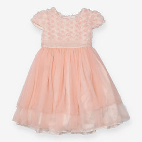 Dress pink 3D flowers bodice net skirt