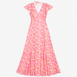 Pink Floral Flutter Sleeve Maxi Dress