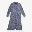 Midi Dress Navy White Floral Button Front Long Sle