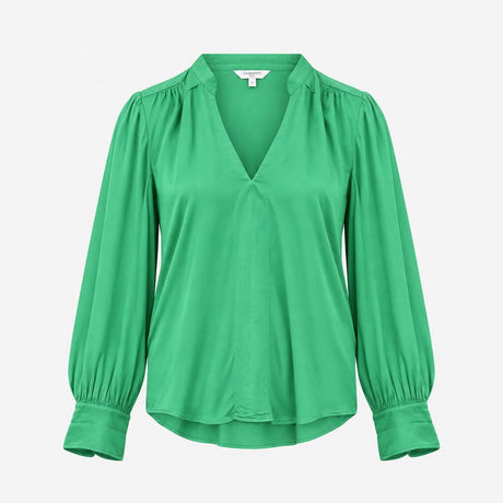 long Sleeve Blouse Green V Neck